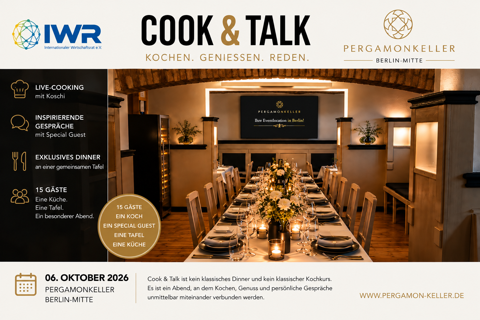 IWR- COOK & TALK im Pergamonkeller mit Alexander Heinisch = Koschi von Koschi,s Dining